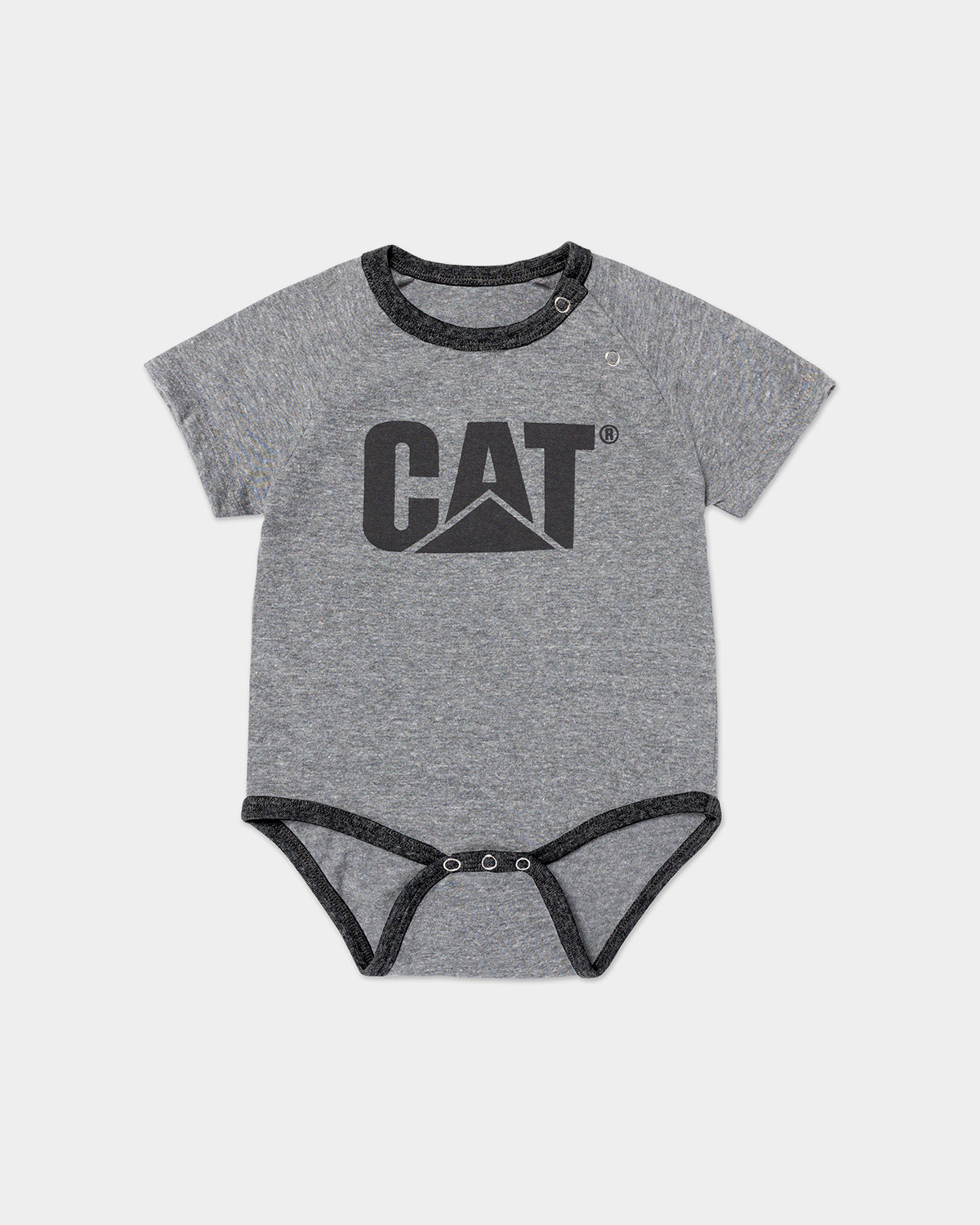 cat workwear infant tm logo bodysuit dark heather grey front
