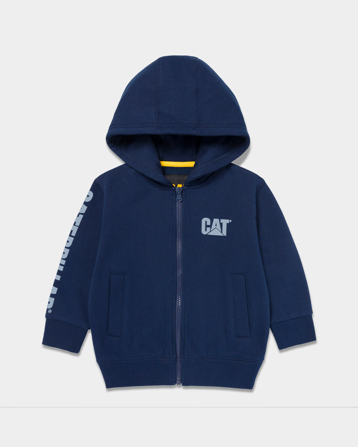 Cat workwear kid's trademark banner full zip hoodie detroit blue front