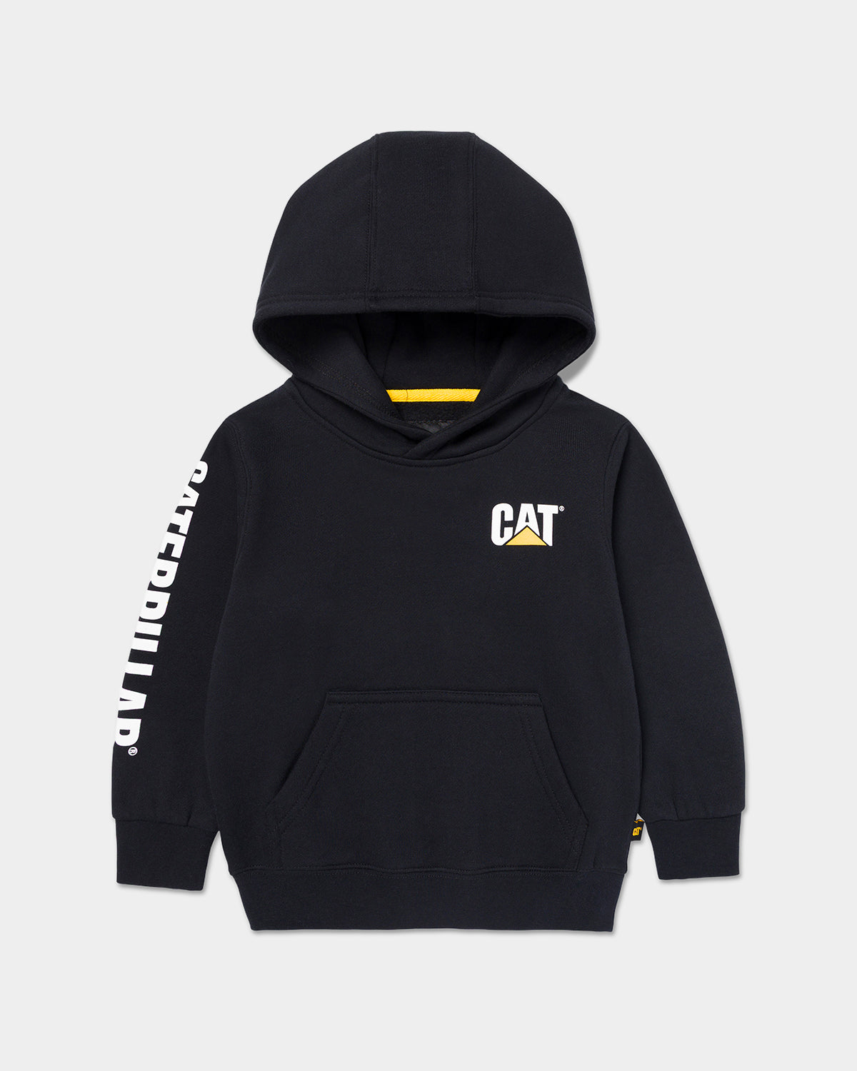 Cat workwear kid's trademark banner pull over hoodie black front