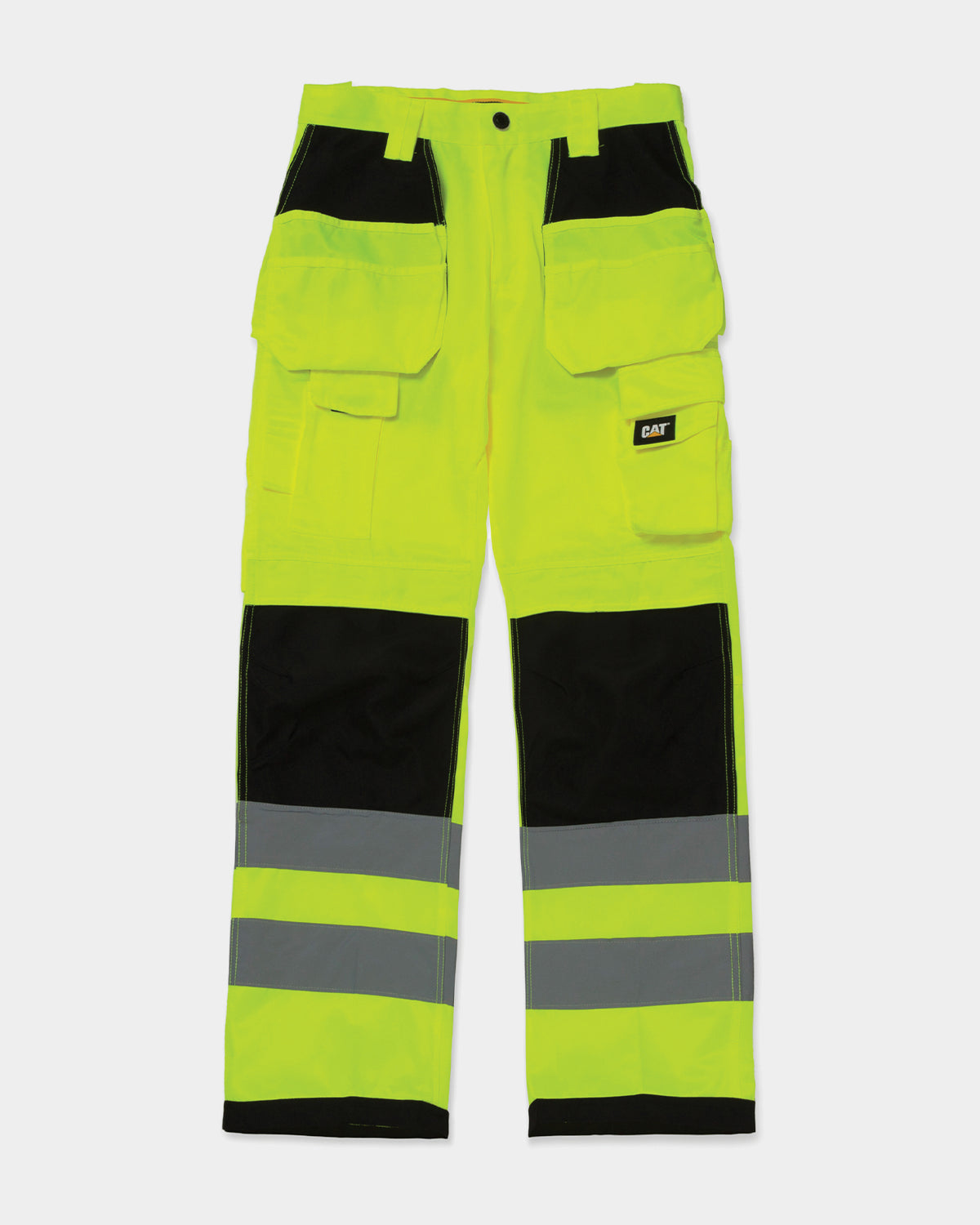 Cat Workwear Men's Hi-Vis Trademark Work Pants HiVis Yellow Front,color:Hi-Vis Yellow