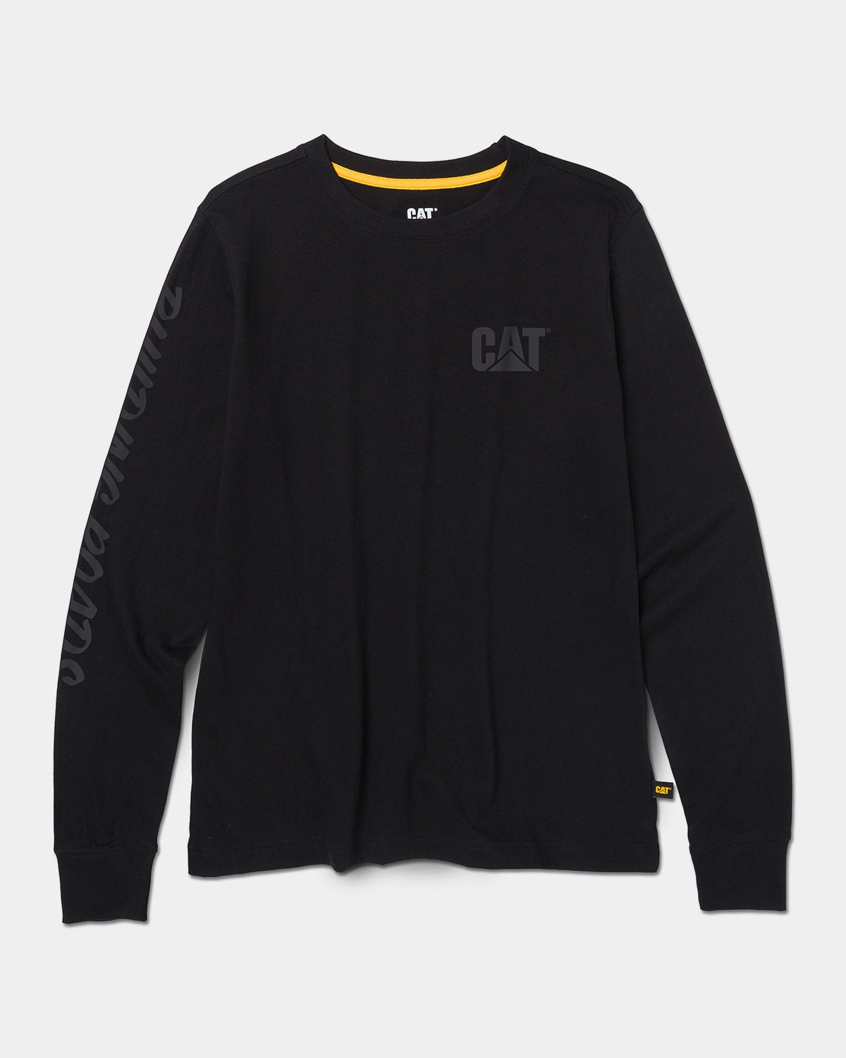 CAT workwear men's long sleeve graphic t-shirt washed black front,color: Washed Black