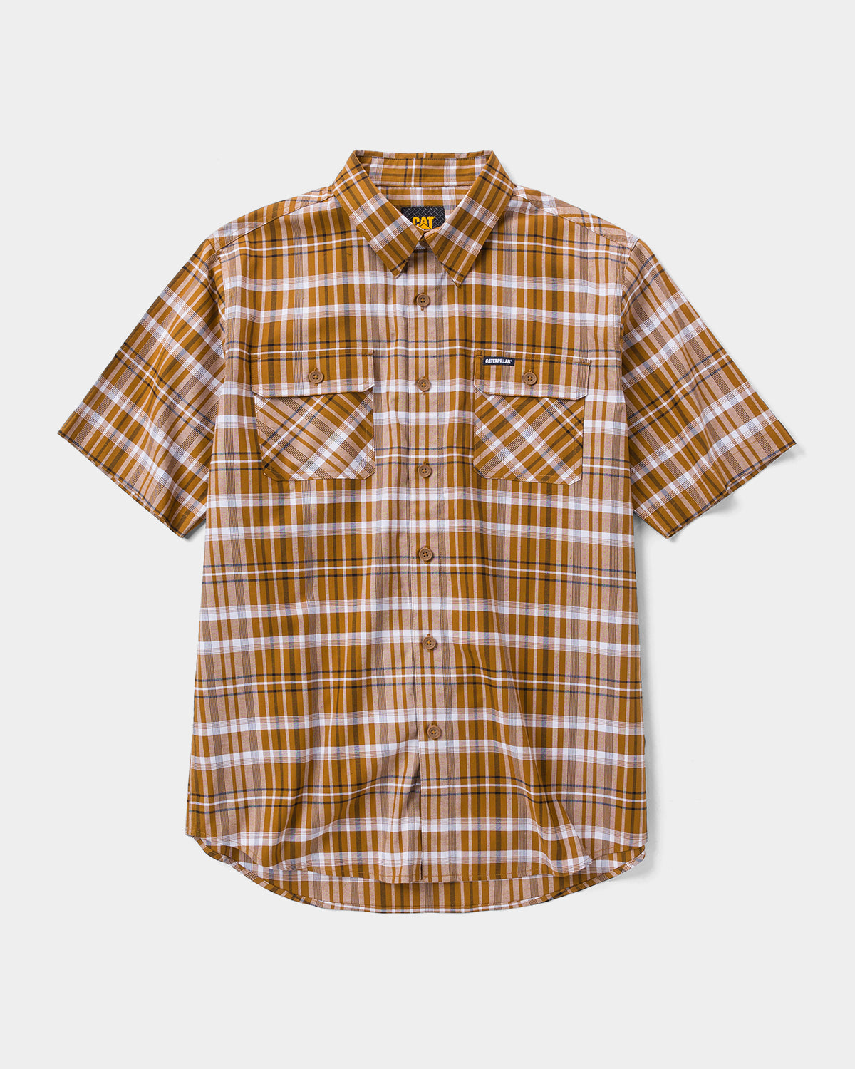 CAT Workwear Men's Plaid Short Sleeve Work Shirt Bronze Front