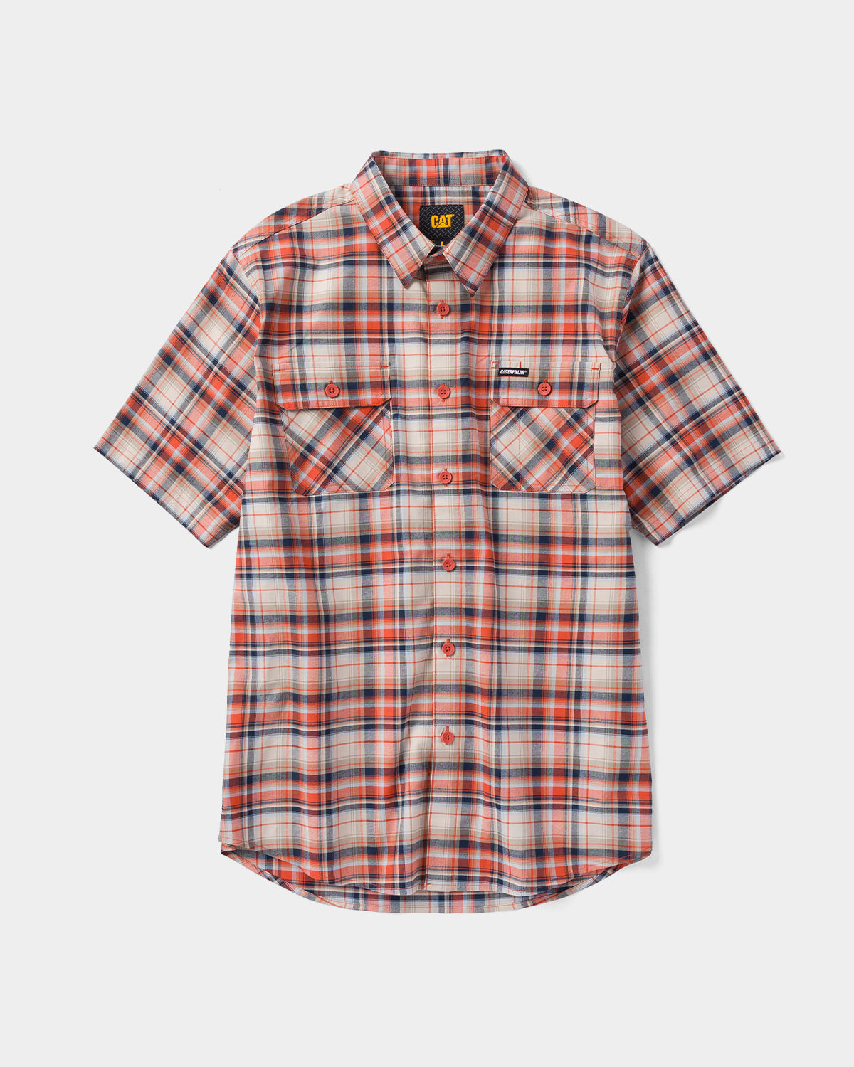 CAT Workwear Men's Plaid Short Sleeve Work Shirt Burnt Ochre Front