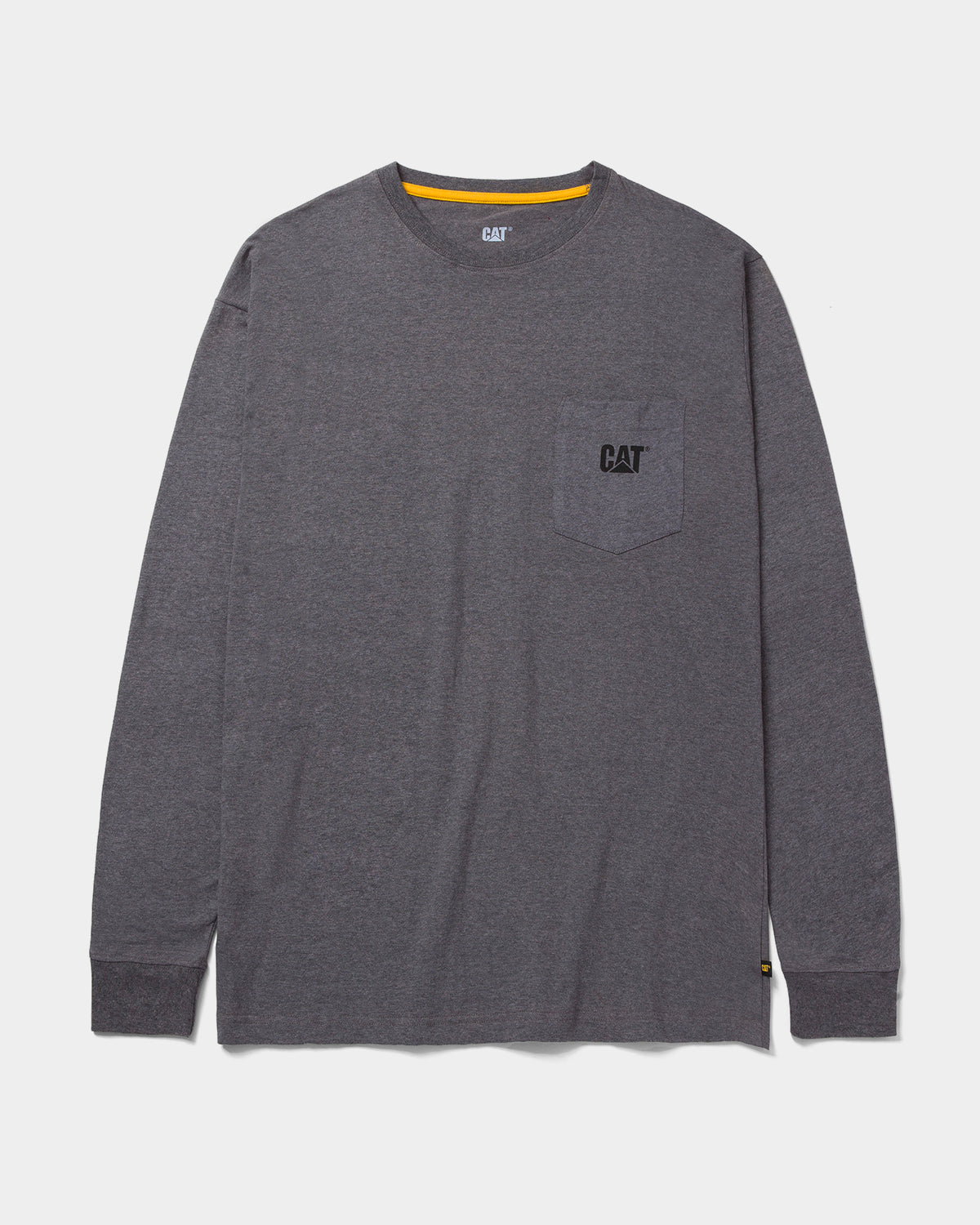 CAT Workwear Men's Trademark Pocket Long Sleeve T-Shirt Dark Heather Grey Front,color:Dark Heather Grey