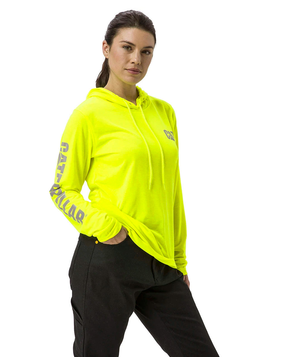 Women s Hi Vis UPF Hooded Banner LS T Shirt CAT WORKWEAR