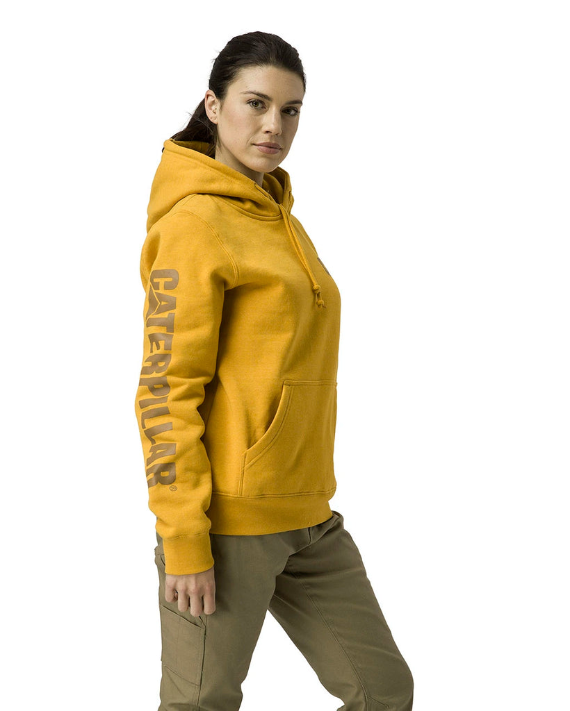 CAT Workwear Women's Trademark Banner Pullover Hoodie Mustard Yellow Heather Right