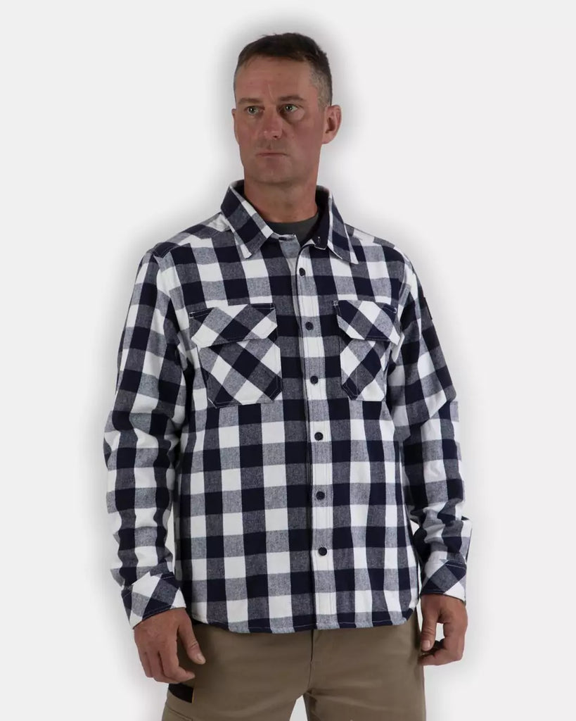 CAT WORKWEAR Men's Buffalo Check Flannel Overshirt Navy White Front