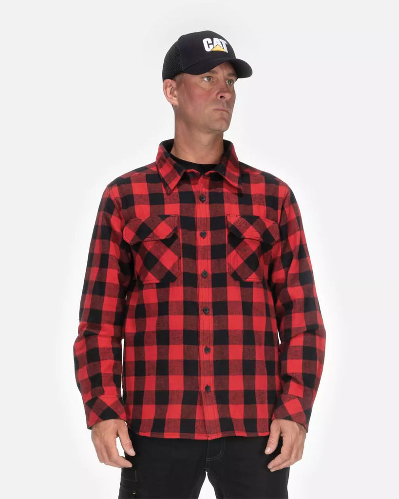 CAT WORKWEAR Men's Buffalo Check Flannel Overshirt Red Front