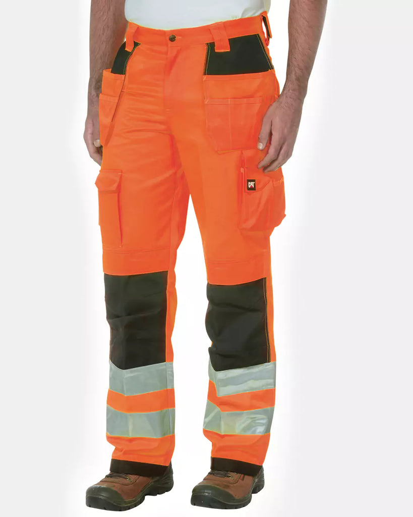 CAT Workwear Men's Hi-Vis Trademark Work Pants Hivis Orange Front