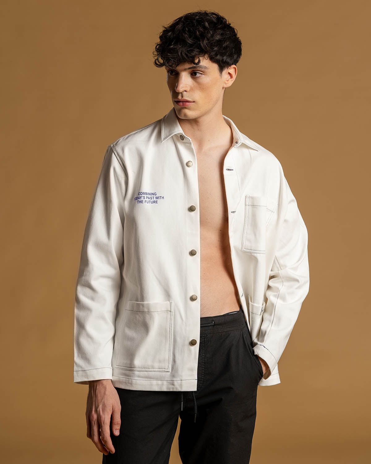 BULL DENIM OVERSHIRT WITH CONTRAST STITCH