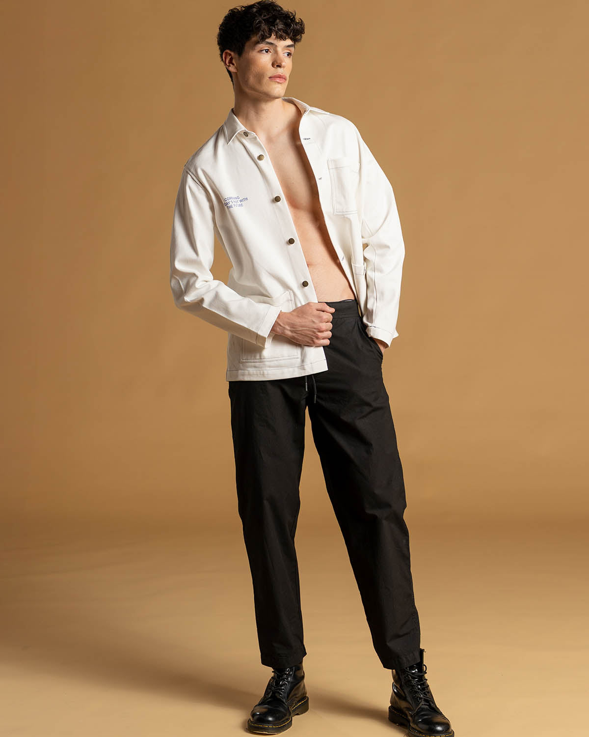BULL DENIM OVERSHIRT WITH CONTRAST STITCH