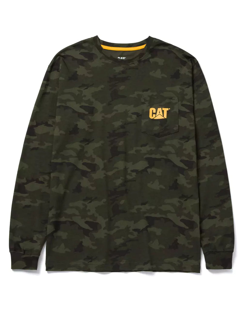 CAT Workwear Men's Trademark Pocket Long Sleeve T-Shirt Night Camo Front