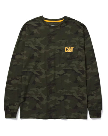CAT Workwear Men's Trademark Pocket Long Sleeve T-Shirt Night Camo Front