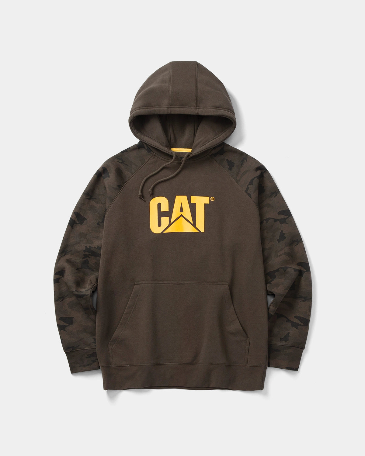 CAT workwear men's colorblock raglan hoodie night camo yellow front