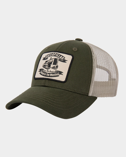 Cat workwear diesel in the morning hat army moss front