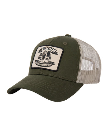 Cat workwear diesel in the morning hat army moss front