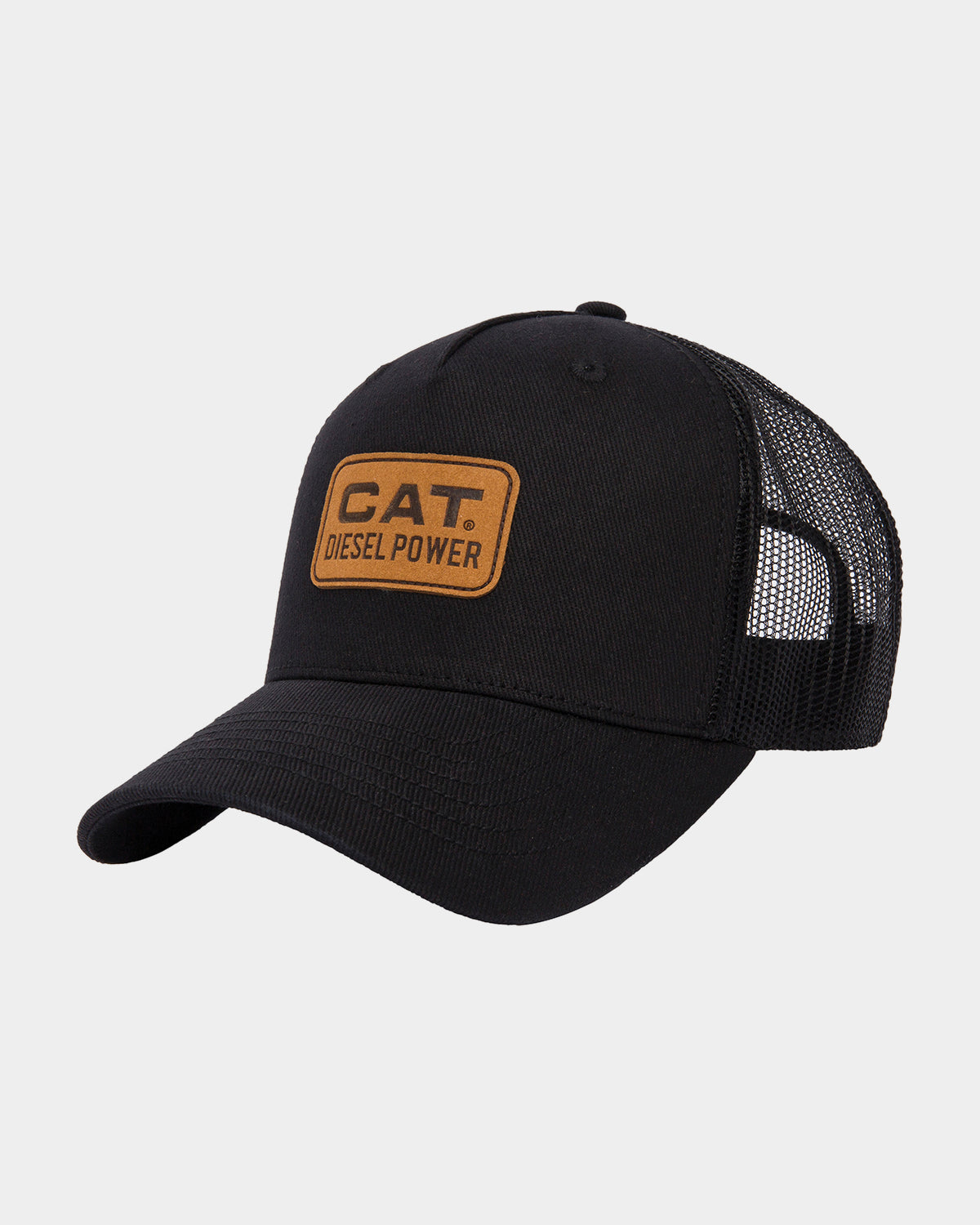 Cat workwear diesel power leather patch hat black front