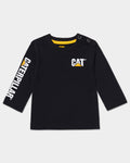 cat workwear infant long sleeve banner t-shirt black front,color:Black