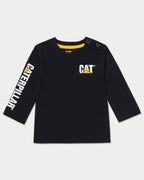 cat workwear infant long sleeve banner t-shirt black front,color:Black