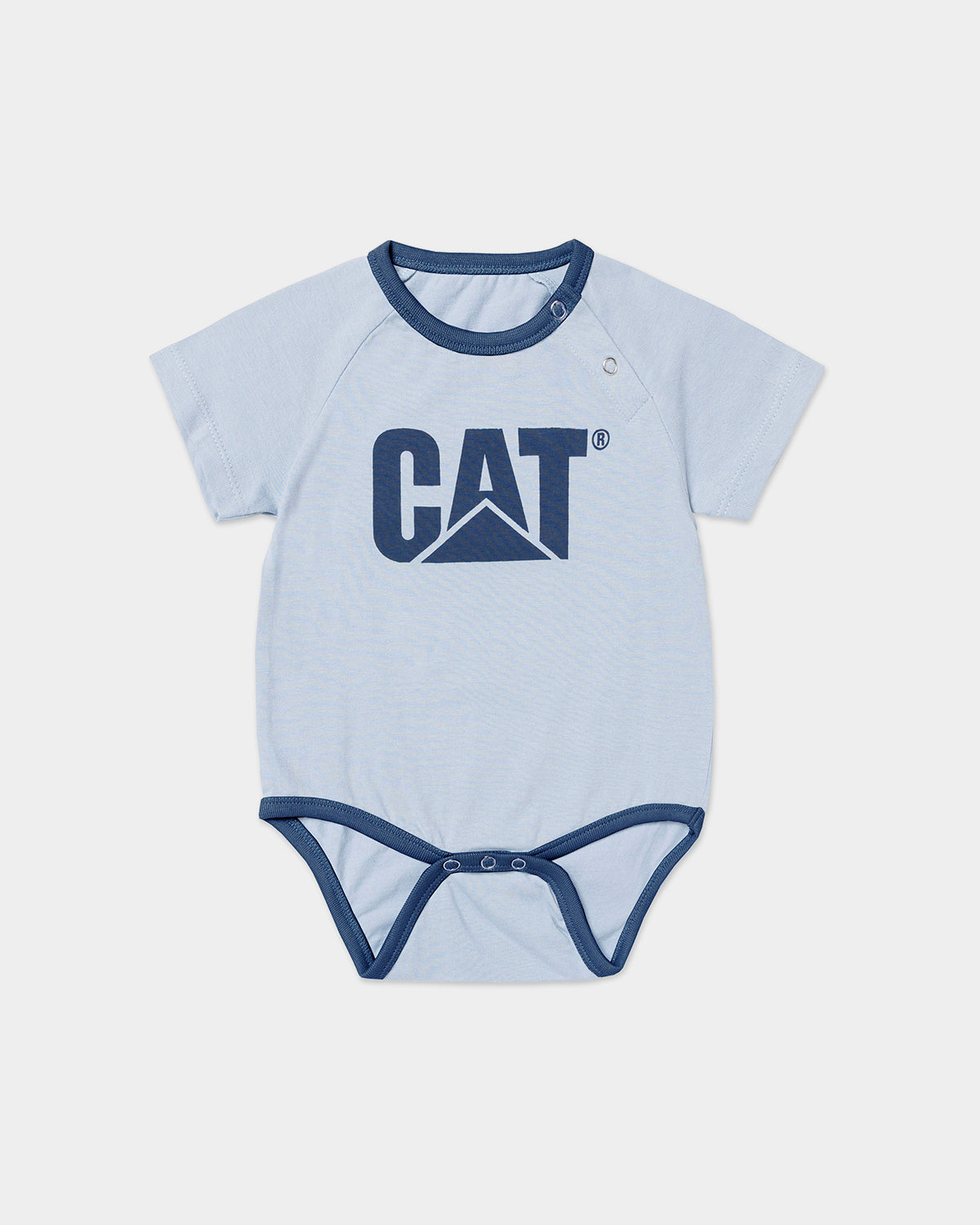 cat workwear infant tm logo bodysuit blue fog front
