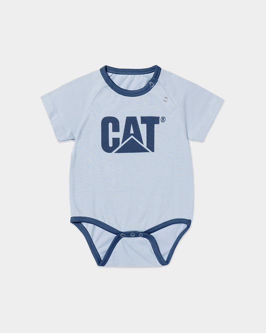 cat workwear infant tm logo bodysuit blue fog front