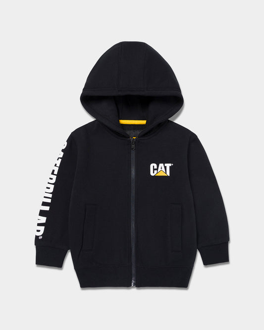 CAT workwear infant trademark banner full zip hoodie black front