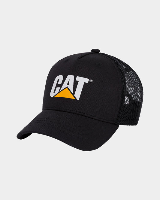 cat workwear kids design mark trucker cap black front