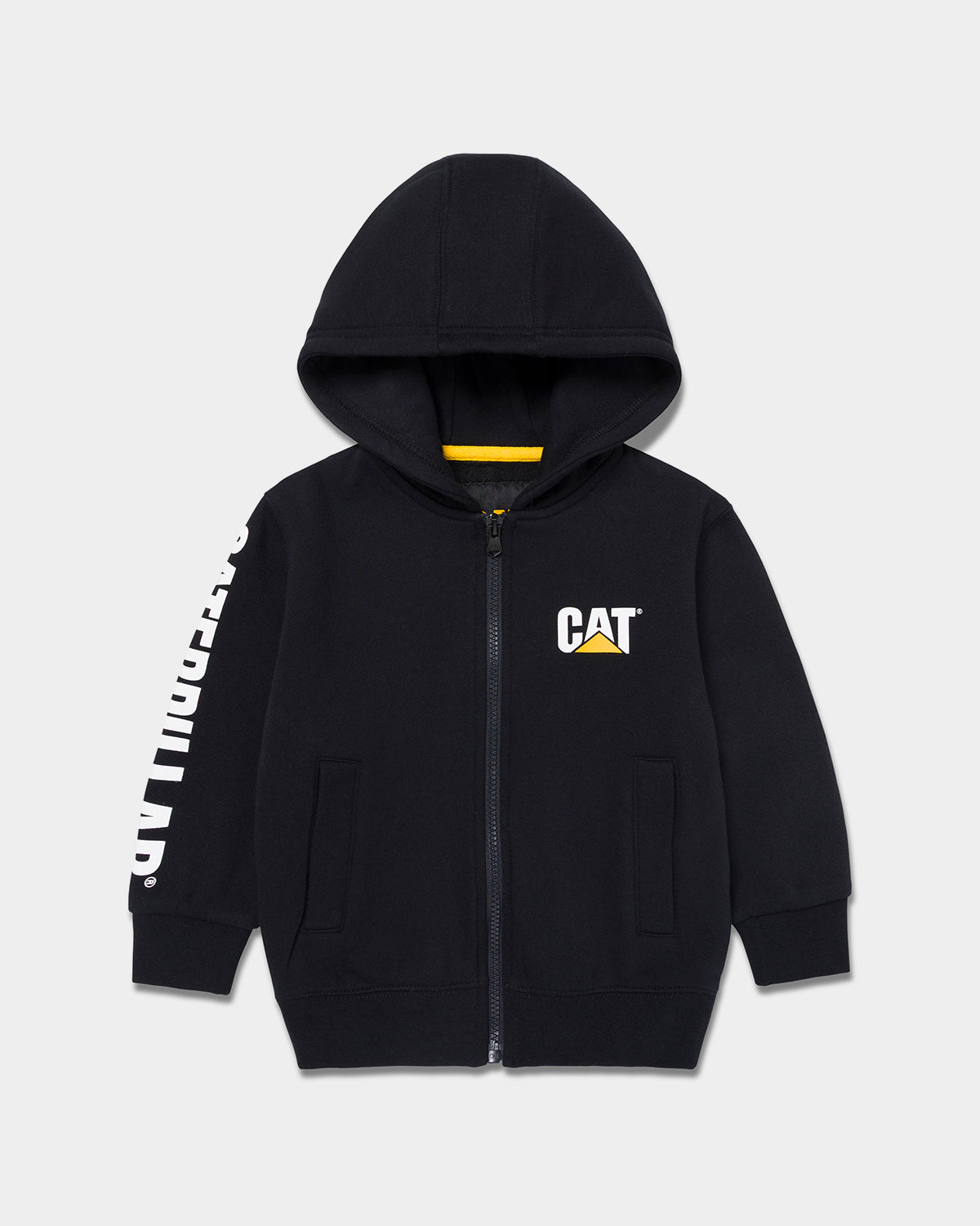 Cat workwear kid's trademark banner full zip hoodie black front