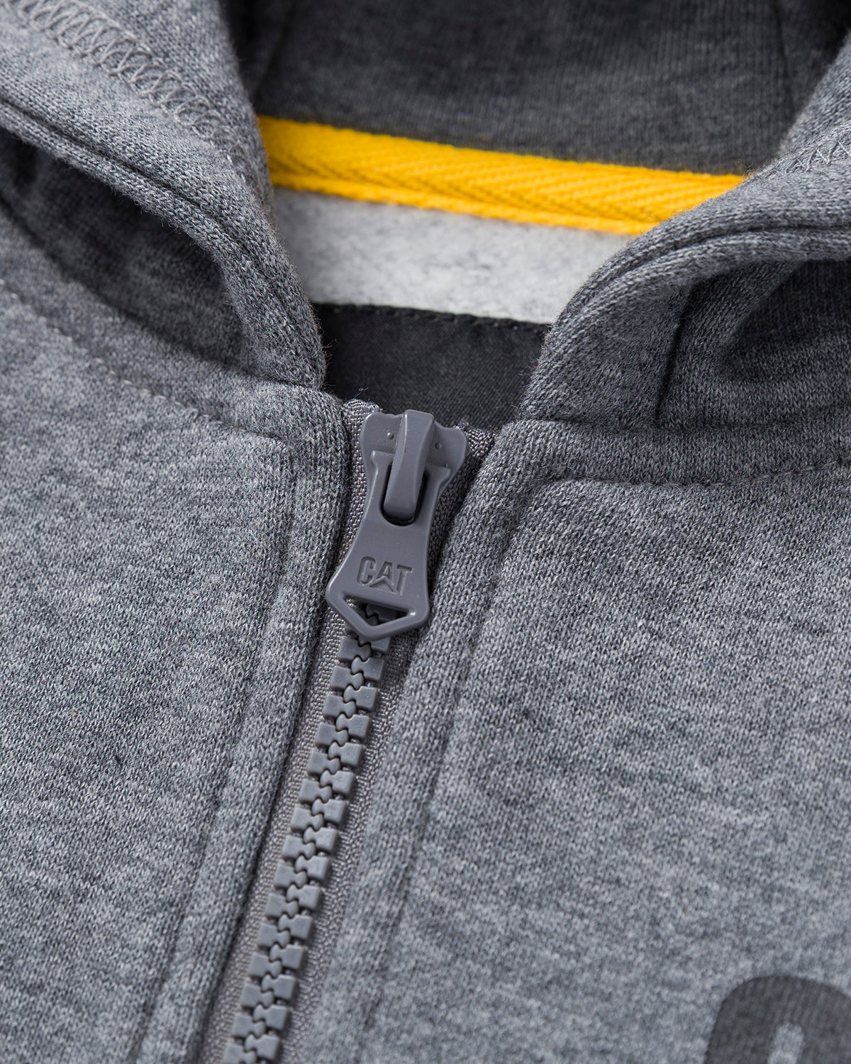 Cat workwear kid's trademark banner full zip hoodie dark heather grey zipper pull