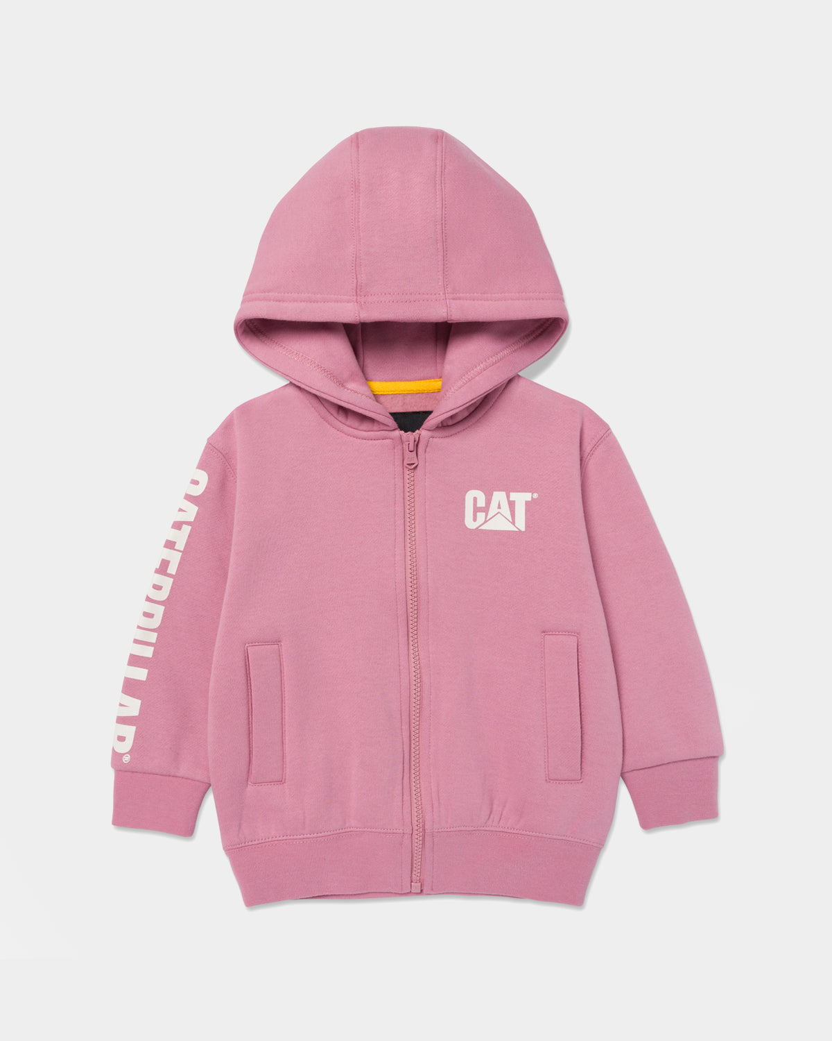 CAT workwear kid's trademark banner full zip hoodie lilas front