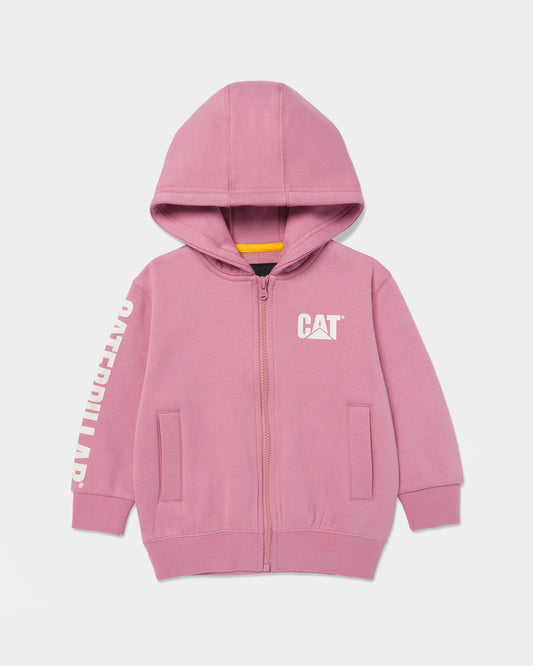 CAT workwear kid's trademark banner full zip hoodie lilas front
