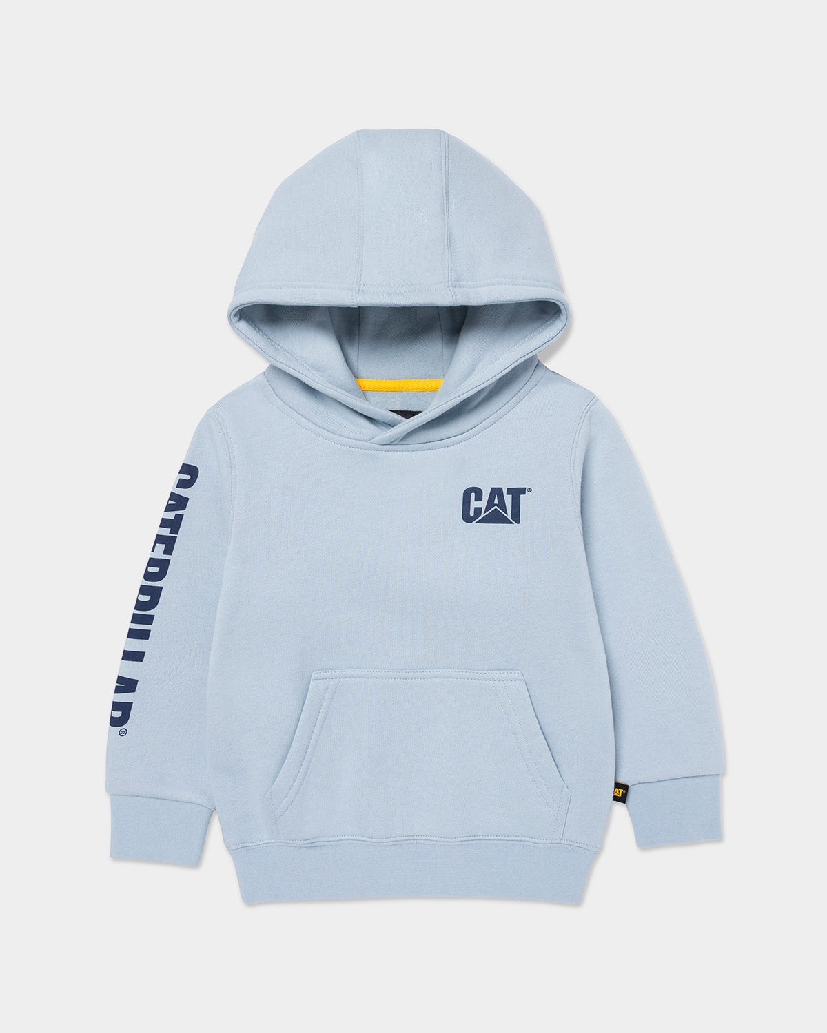 Cat workwear kid's trademark banner pull over hoodie blue fog front