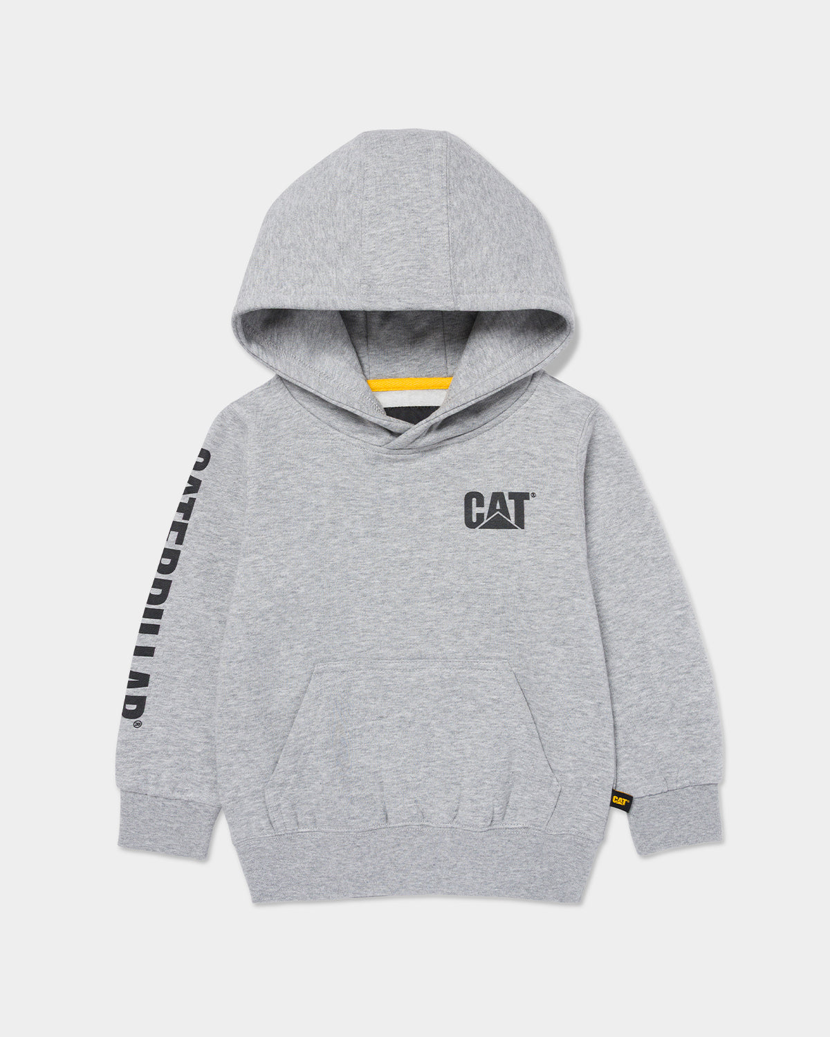 Cat workwear kid's trademark banner pull over hoodie heather grey front