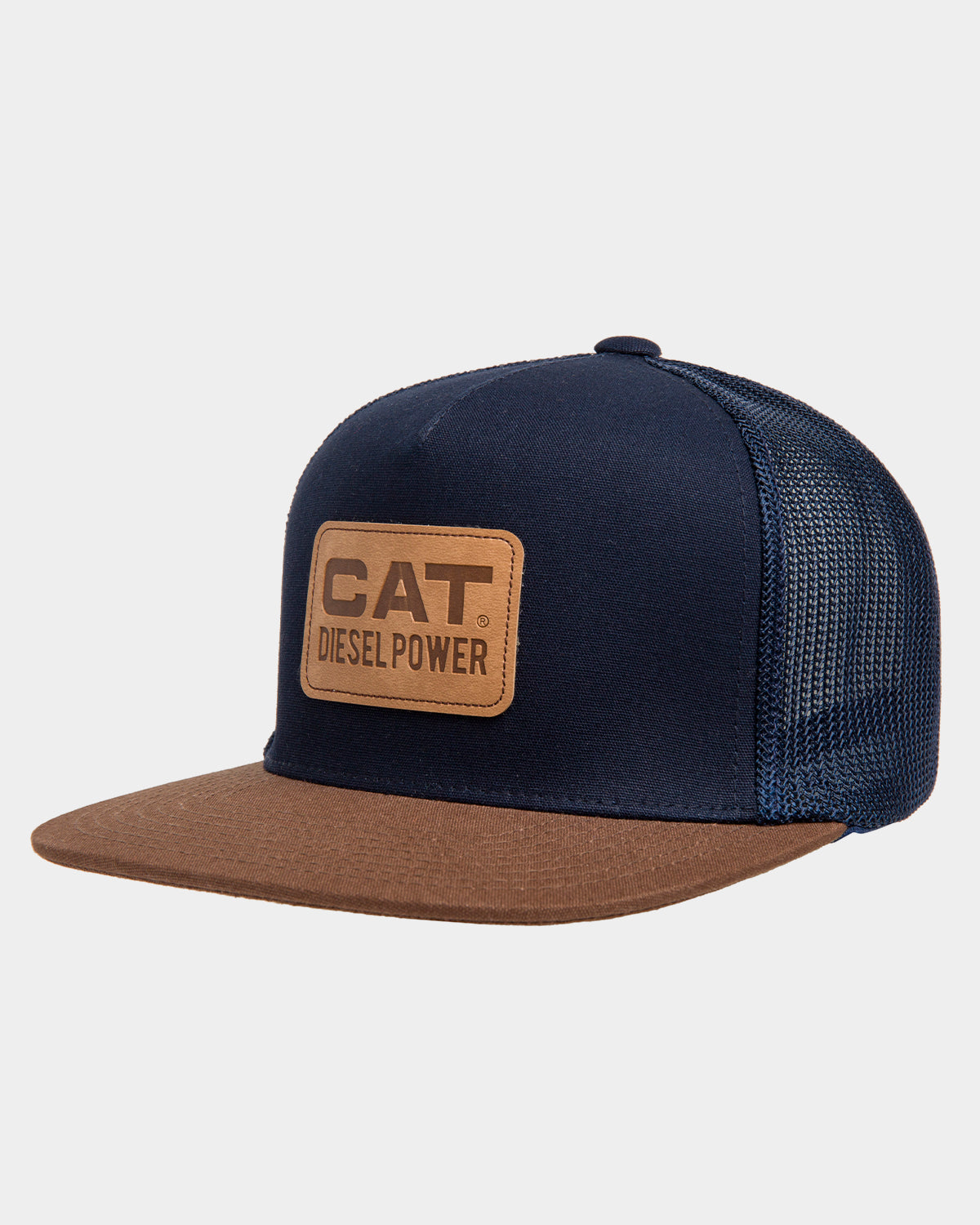 CAT Workwear Unisex Leather Diesel Power Flat Bill Hat Navy Front