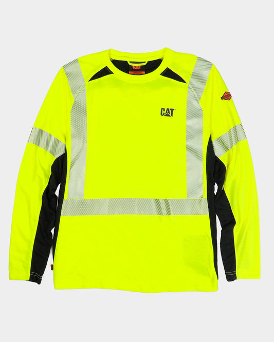 Cat Workwear Men's FR Hi-Vis Long Sleeve Performance Shirt HiVis Yellow Front