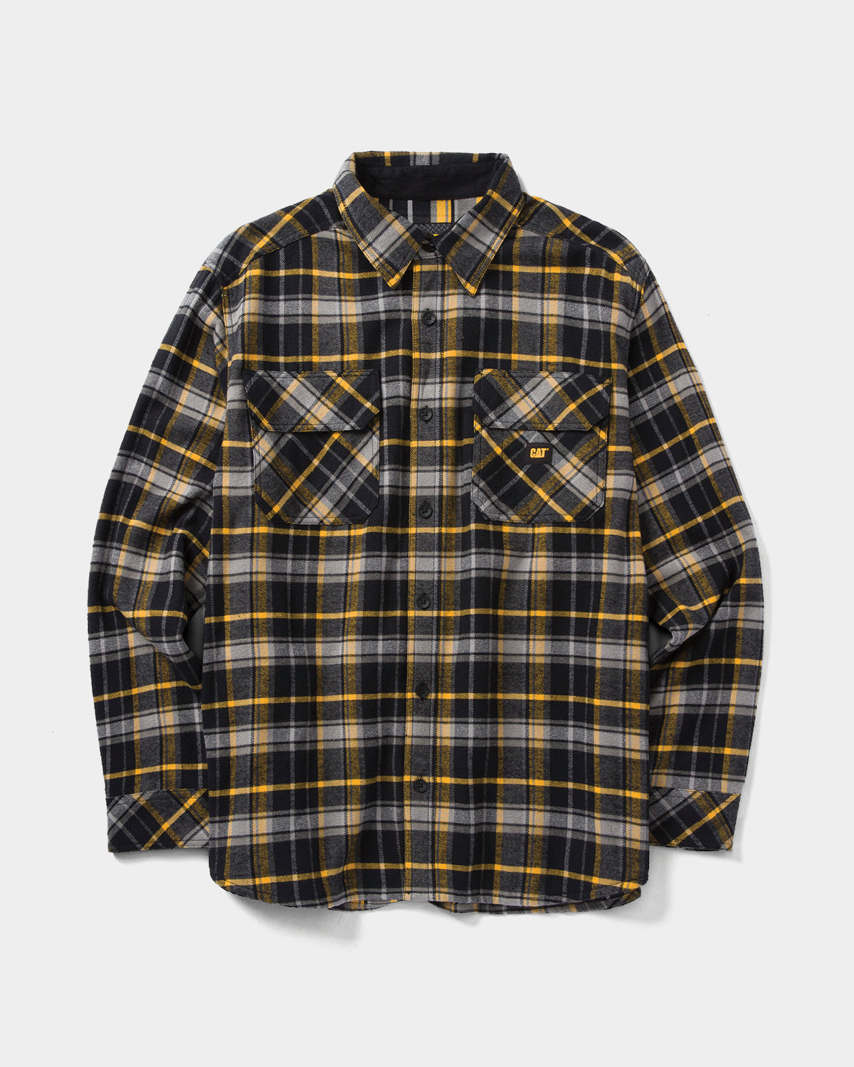 Cat Workwear Men's Plaid Heavyweight Overshirt Black Mustard Yellow Front