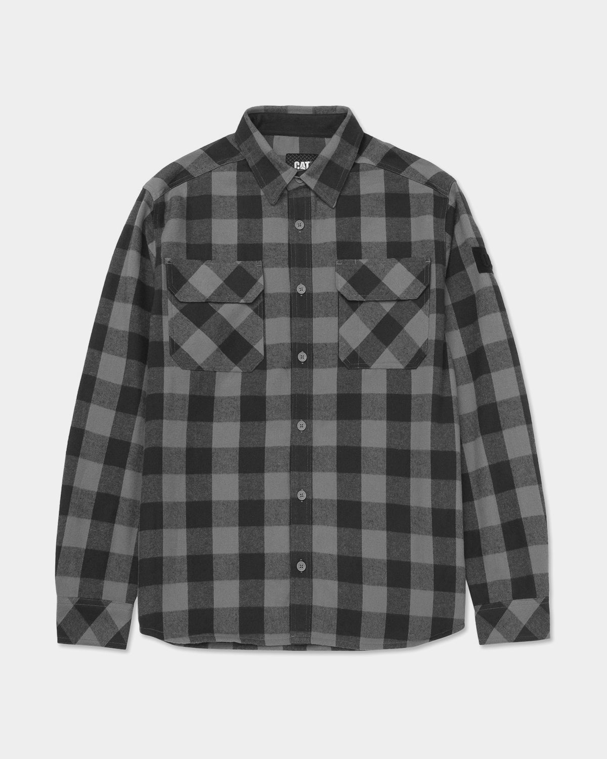 Cat Workwear Men's Buffalo Check Flannel Overshirt Charcoal Black Front