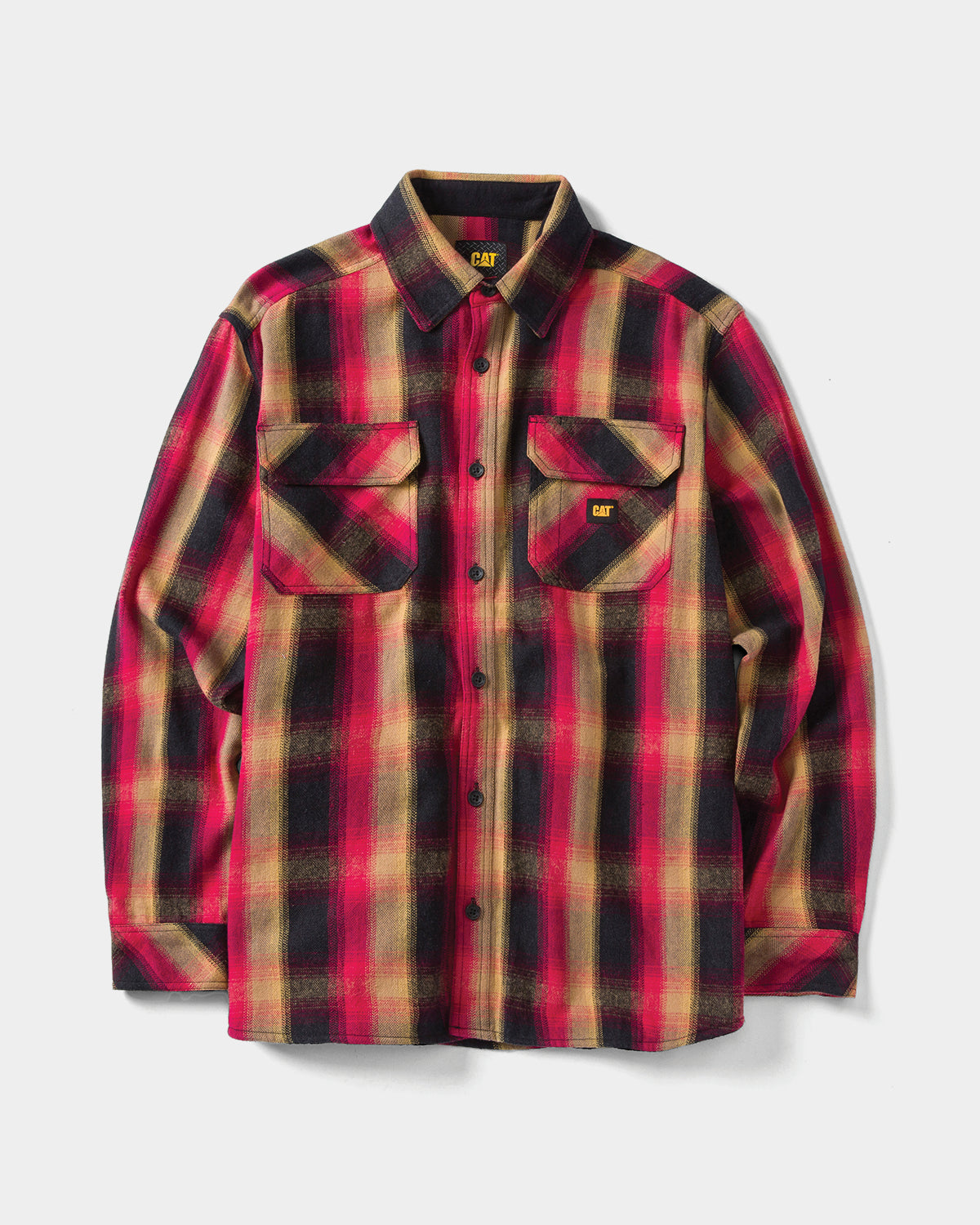 Cat Workwear Men's Plaid Heavyweight Overshirt Black Heather Red Front