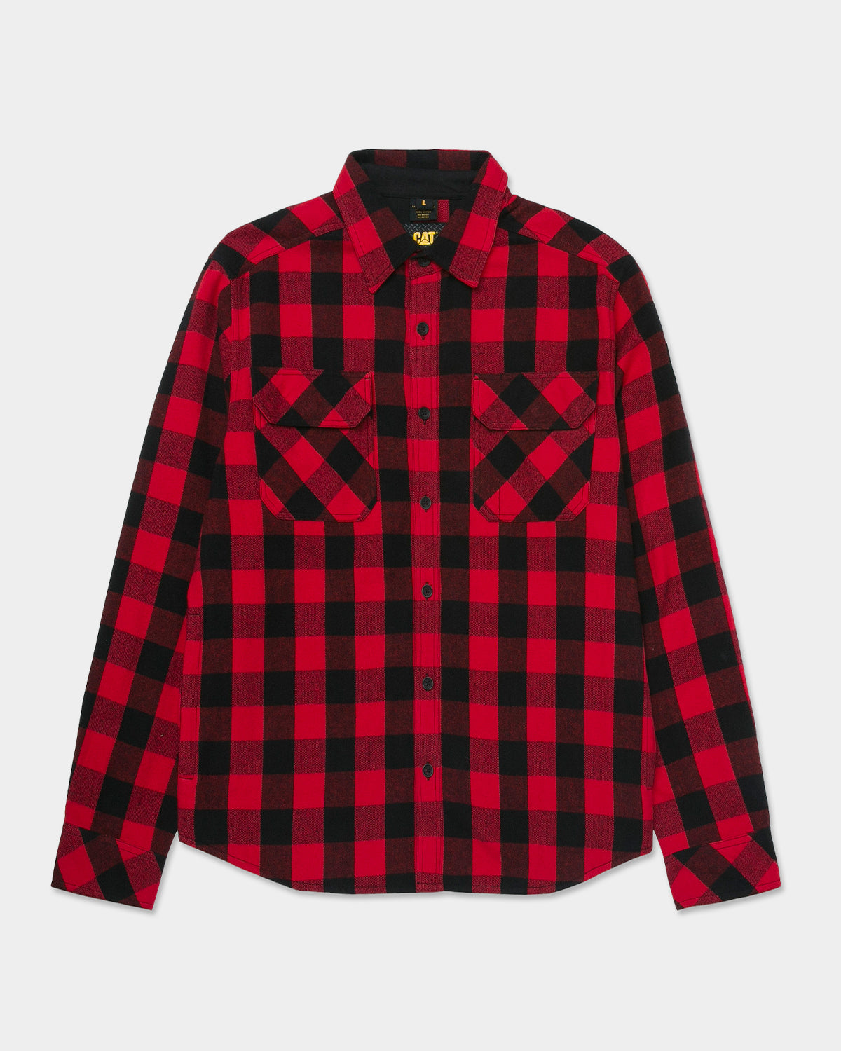 Cat Workwear Men's Buffalo Check Flannel Overshirt Red Black Front