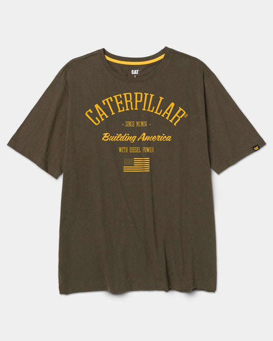CAT workwear men's building america basic graphic t-shirt army moss front