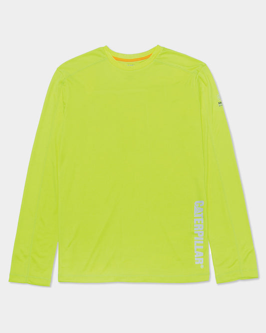 Cat Workwear Men's Cooling Long Sleeve T-Shirt HiVis Yellow Front,color:Hi-Vis Yellow