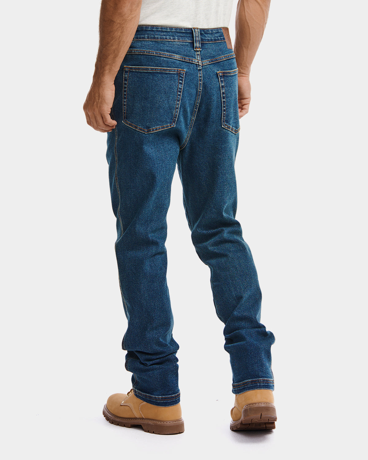Cat Workwear MEN'S D1 STRAIGHT LEG JEAN Medium Stone on model back, color:Medium Stone