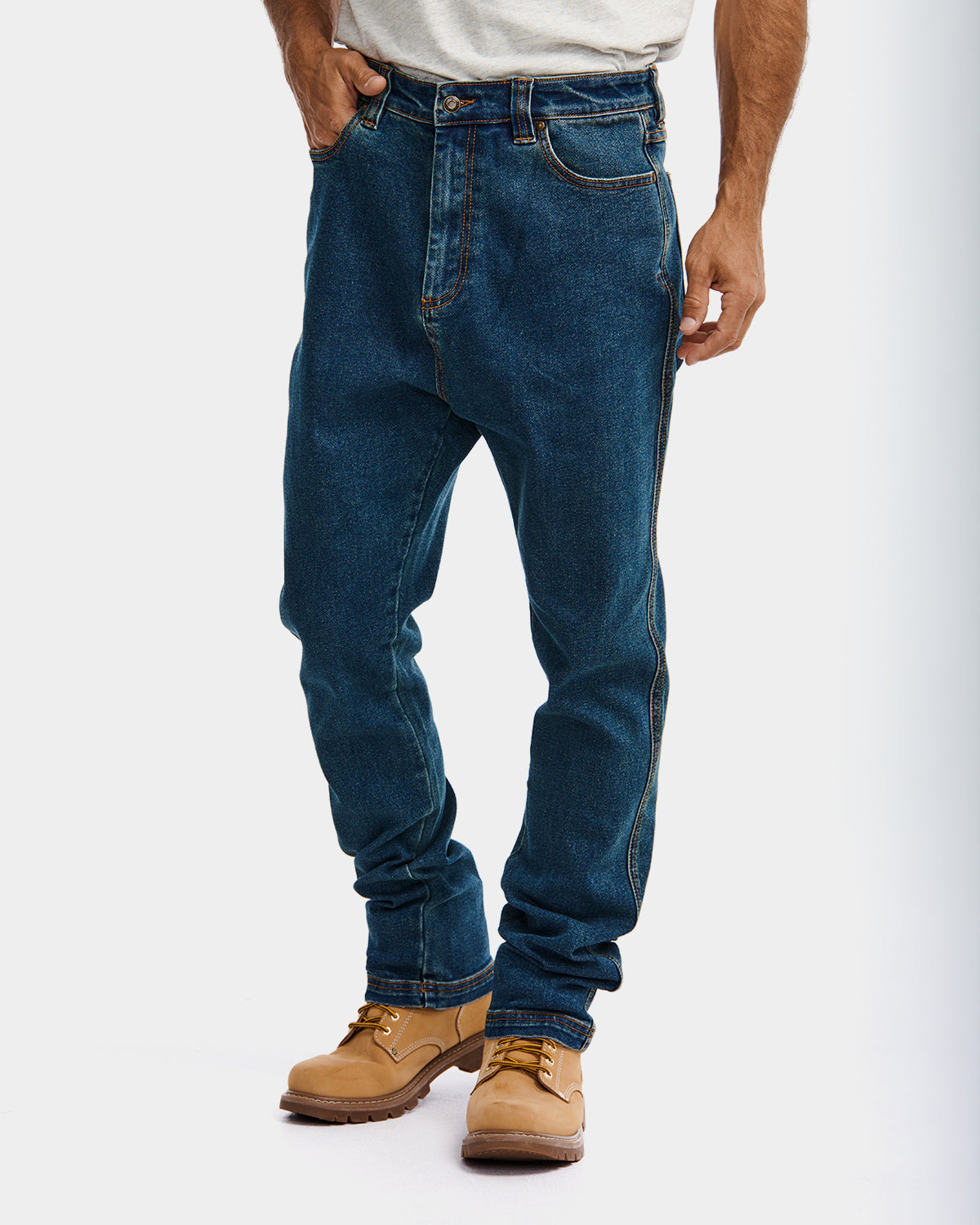 Cat Workwear MEN'S D1 STRAIGHT LEG JEAN Medium Stone on model Front, color:Medium Stone