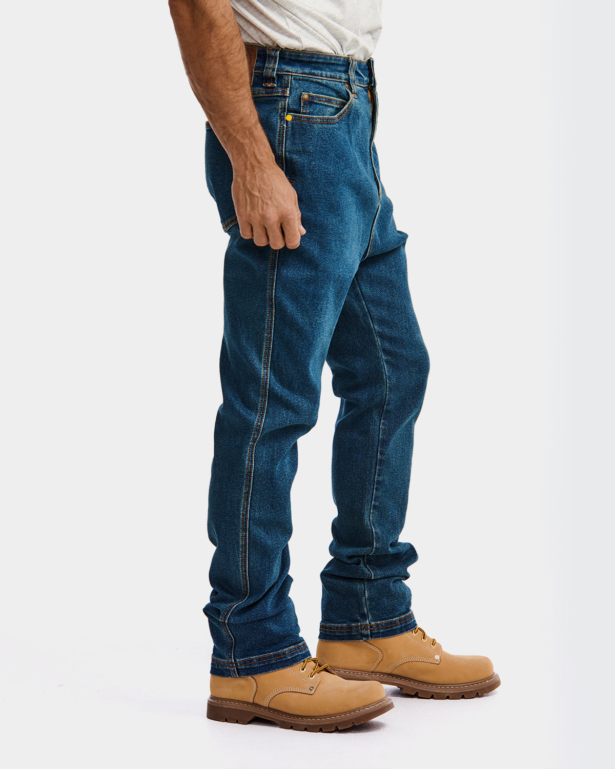 Cat Workwear MEN'S D1 STRAIGHT LEG JEAN Medium Stone on model right side, color:Medium Stone