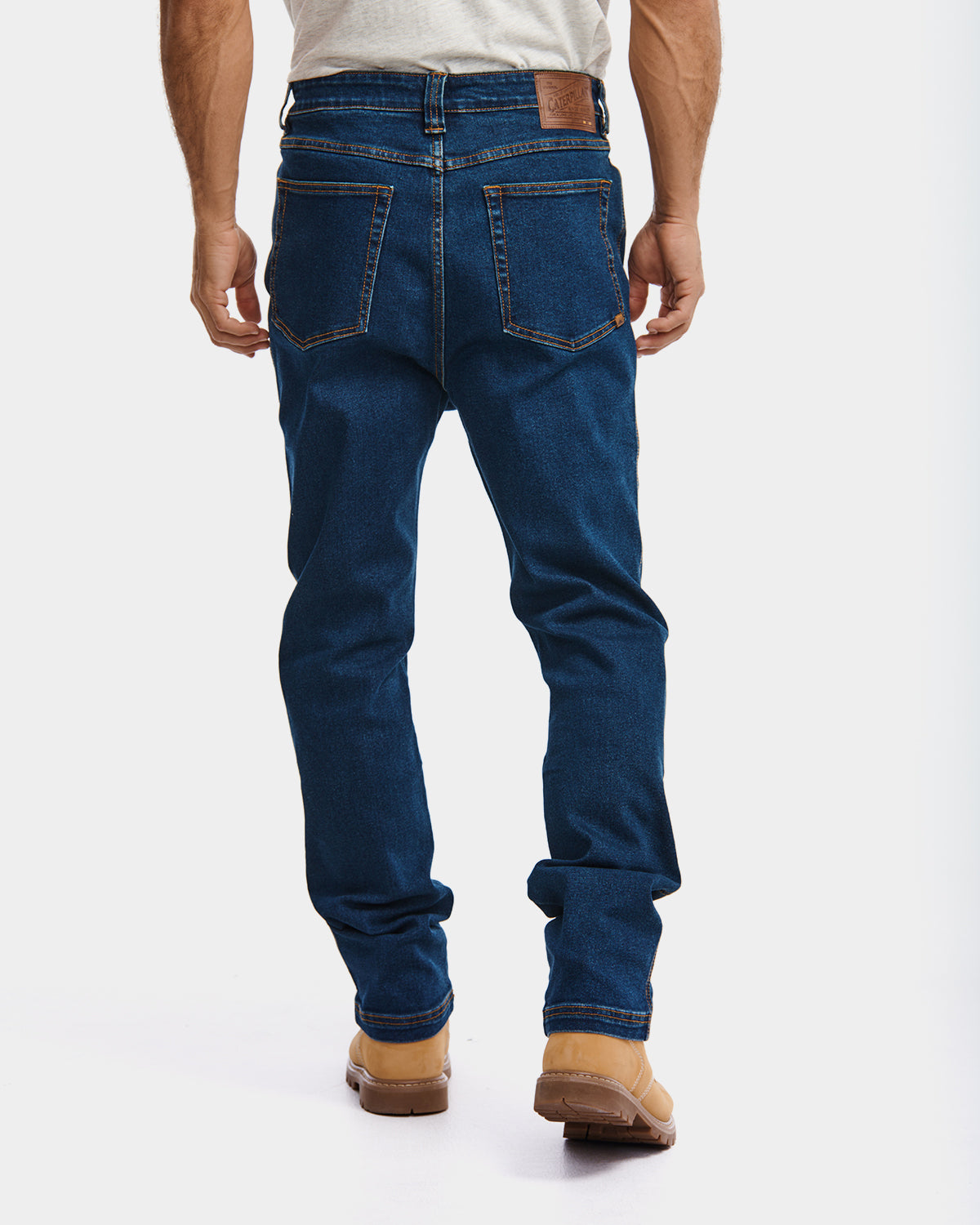 Cat Workwear MEN'S D1 STRAIGHT LEG JEAN Dark Stone on model back, color:Dark Stone