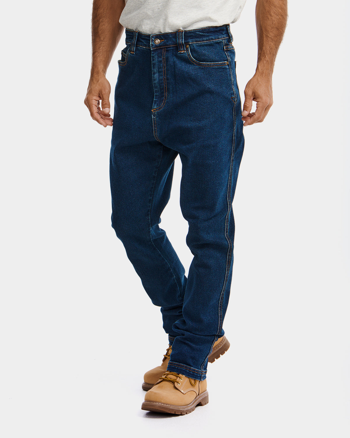Cat Workwear MEN'S D1 STRAIGHT LEG JEAN Dark Stone on model left side, color:Dark Stone