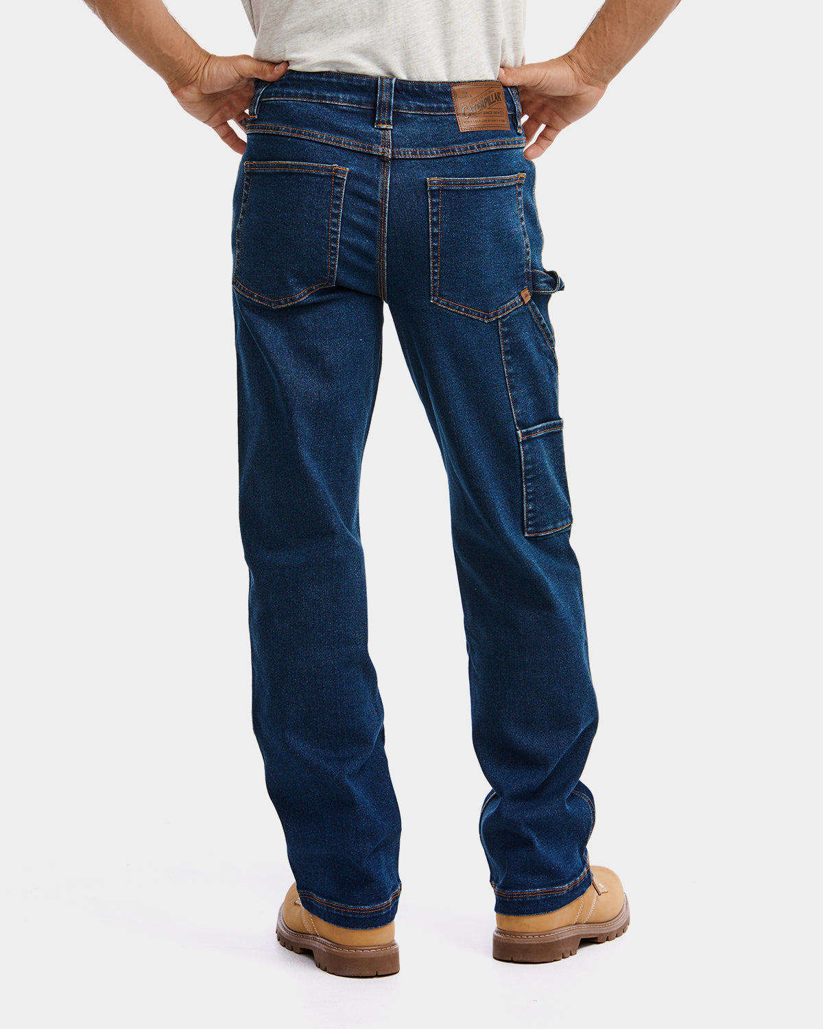Cat Workwear MEN'S D3 DOUBLE FRONT CARPENTER JEAN Dark Stone on model back