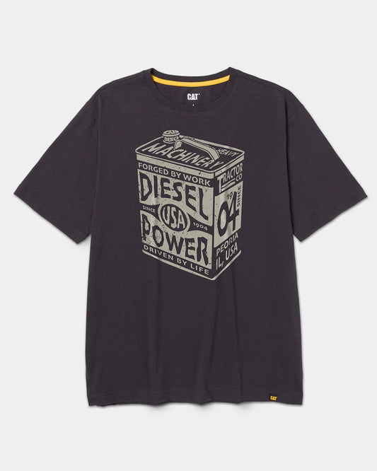 CAT workwear men's diesel can basic graphic t-shirt washed black front