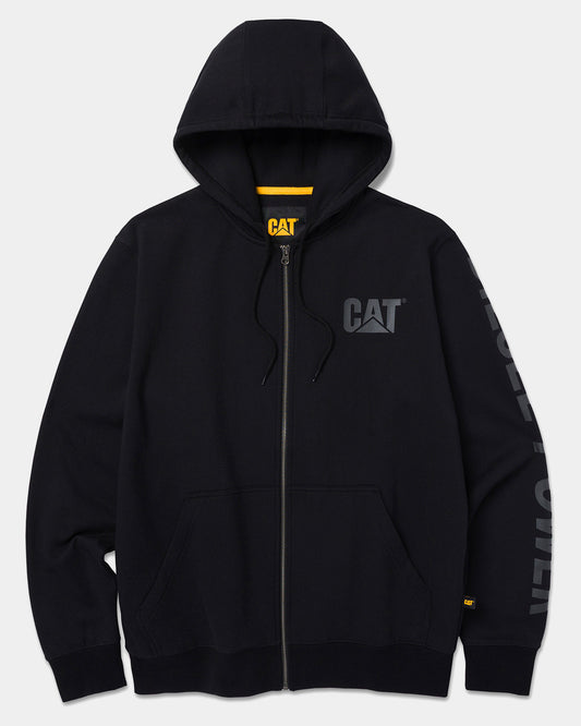 CAT workwear men's diesel power full zip hoodie black black front