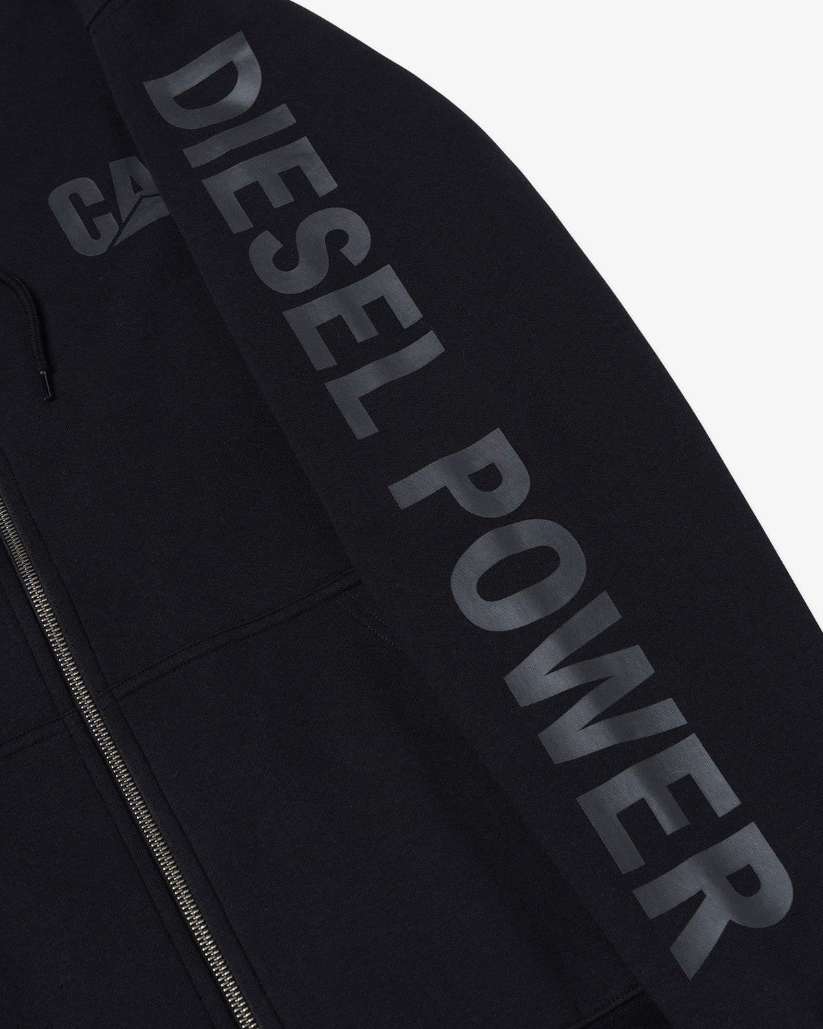 CAT workwear men's diesel power full zip hoodie black black left sleeve